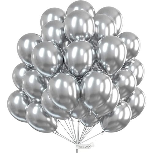 Latex Large Matte Balloons For Party And Birthday Set Of 100 Pieces - Silver