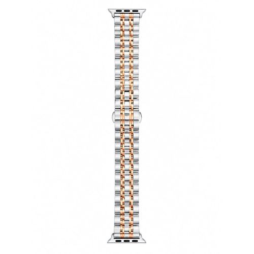 Stainless Steel Metal Watch Band Compatible with iWatch Series Nike+ Sports Edition 44/45mm - Premium Metal Shockproof Strap with Adjustable Buckle - Silver/RoseGold