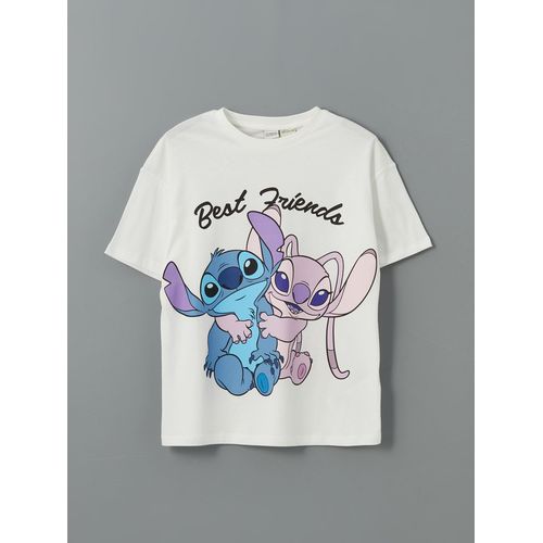 Crew Neck Stitch And Angel Printed Girl's T-Shirt