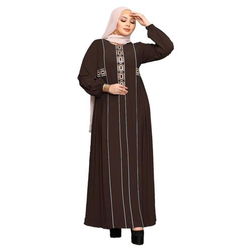 عبايه رويال كريب بحزام مقاسات من XL الى 4XL تلبيس من 70 كيلو الى 120 مكون من 2 قطعة موديل 180 بني