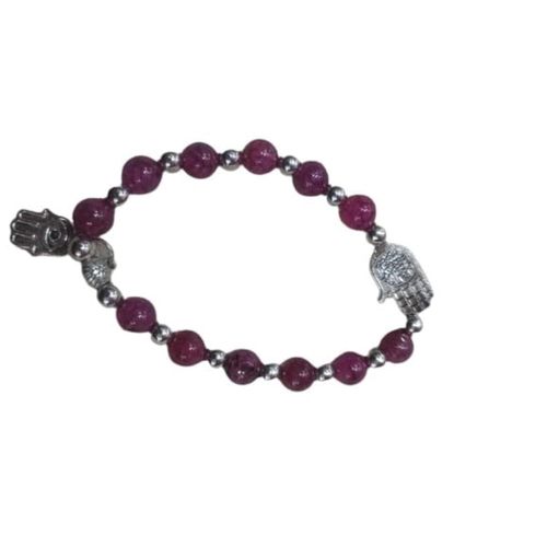 Wine Garnet Bracelet, Black with Hematite Silver Dividers with Silver Cuff and Eye Pendant
