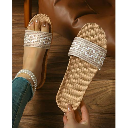 New Linen Slippers, Quiet Indoor Slippers, Outdoor Beach Slippers, Women Flat Slippers