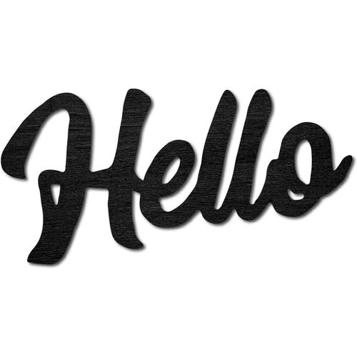 CREATCABIN Wood Cutout Hello Sign Laser Cut Wooden Wall Decor Sculpture Hanging Decor Wall Art Decoration for Home Gallery Office Front Porch Door Black 9.4 x 4.7