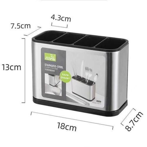 4 Compartment Stainless Steel 304 Cutlery Holder with Water Drain Tray Rust Resistant Kitchen Utensil Organizer