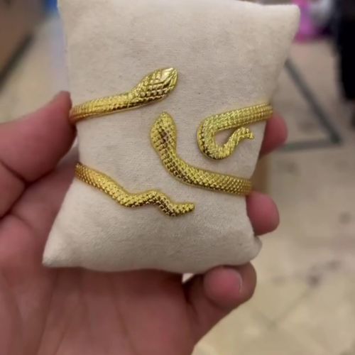 Gold-Plated Stainless Steel Coiled Snake Open Cuff Bangle Bracelet