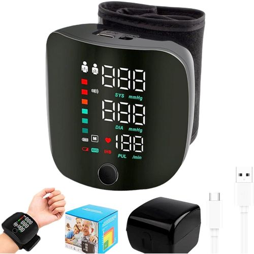 Electronic Wrist Blood Pressure Monitor with Clear LED Digital Display, Adjustable Bracelet for Adults and Elderly, Rechargeable Charging Case