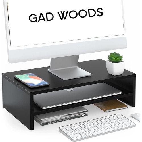 Computer Monitor Stand by MDF – Desk Organizer with Storage Shelf for Laptop and Books – Elegant Design – Ideal Height to Reduce Neck Pain – Size 40 x 24 x 15 cm