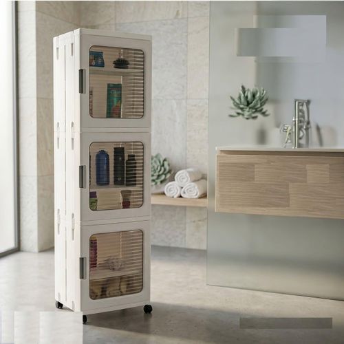 Khorshid Plastic Storage Cabinet Prime Storage Plastic Storage Clothes Book Storage Multipurpose Kitchen Tools 3 Floors Sizes Height 126cm Width 39cm Depth 37cm White 62230069444971
