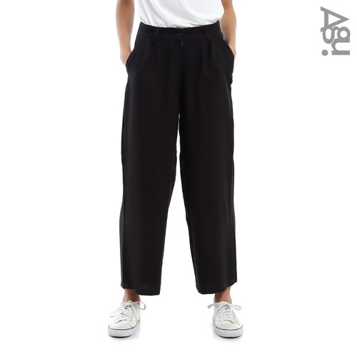 Zipped Elegant Culotte Pants - Black - (116)