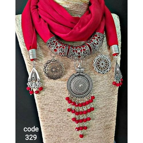 Scarf Necklace Of Lycra, Copper And Nickel Silver