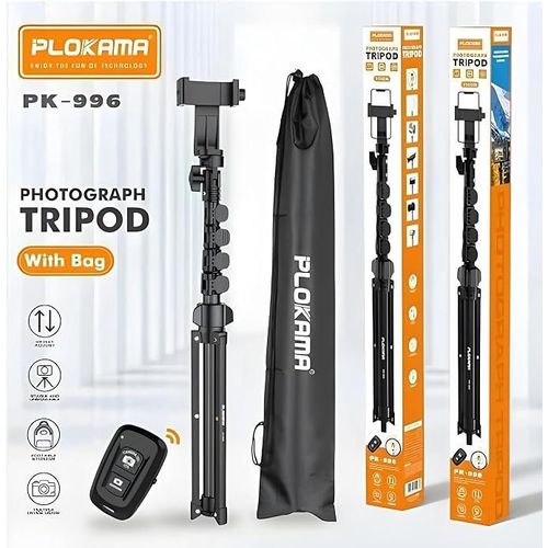 PK-996 Adjustable Tripod Stand with Remote Control – Aluminum Alloy Phone & Camera Tripod for Selfie, Live Streaming, Photography & Video Recording