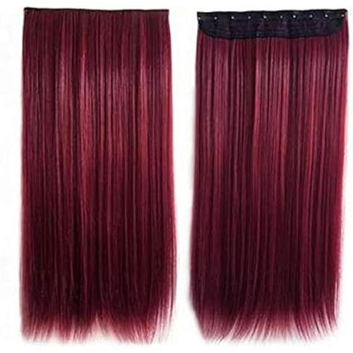 Synthetic Hair Extension Long Straight Burgundy Colour