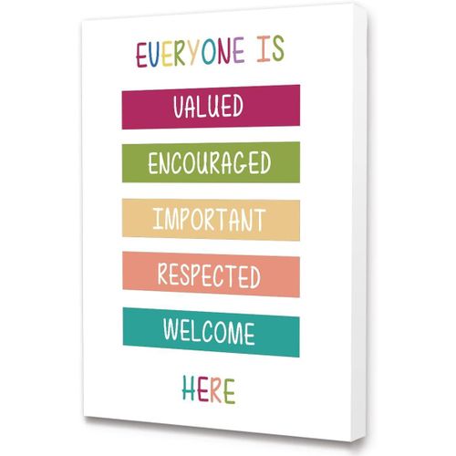 Everyone Is Valued Poster Canvas Framed Wall Art, Diversity Inspirational Quote Wall Art Canvas Painting Ready to Hang for Kids Teens Class Room/ Nursery/Home/Bedroom Decor - 12 x 15