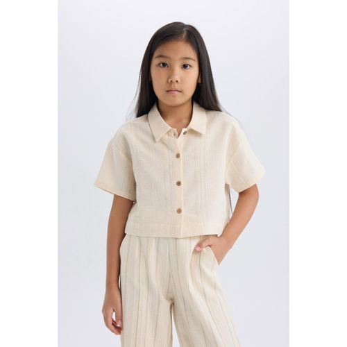 100% Cotton Cropped Fit Linen Short Sleeve Shirt Girls'