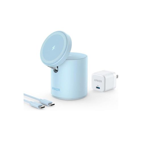 Anker Magnetic Wireless Charger (MagGo), 2 In 1 Wireless Charging Station With 7.5W with USB-C Charge + Cable blue