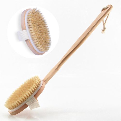 Bath Brush with Long Wooden Handle - Body and Back Scrubber for Exfoliating Dead Skin and Dry Skin - Massage Bath Brush for Men and Women