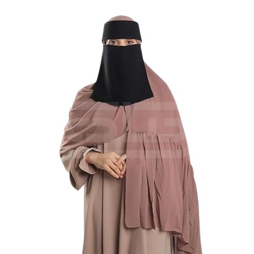 Royal pleated niqab - two-layer Saudi chiffon - reinforced lining and jet black