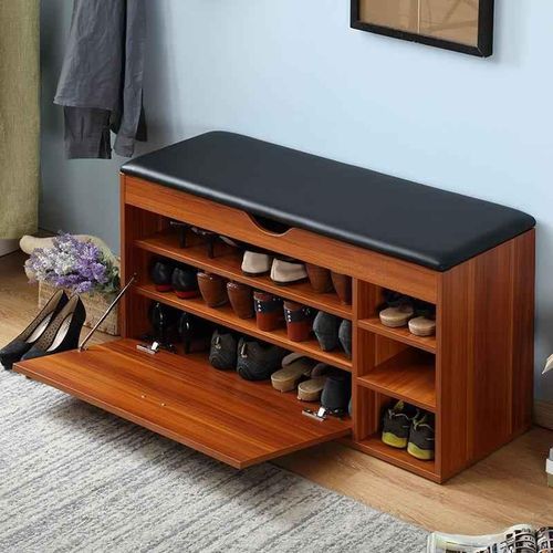 Shoe closet Black leather & Wooden 110 x 40 x 50