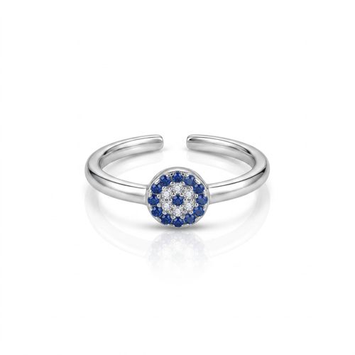 Women's 925 Sterling Silver Italian Evil Eye Ring - Adjustable Free Size