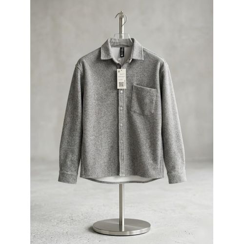 Men's Wool Shirt with Classic Collar