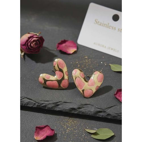 Elegant Plaid Heart Design Stainless Steel Earrings