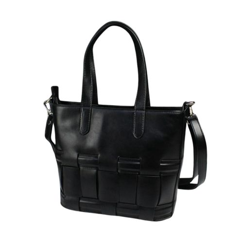 Stylish Braided Leather Bag Shine Tote Bag -black