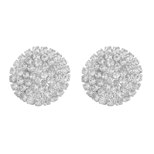 Cute Design Shiny Crystal Stud Earrings for Women, Silver TON-A-1026