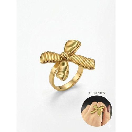 Statement Textured Bow Knot Adjustable Ring for Women - Gold Tone