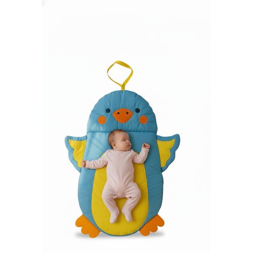 “A baby changing mat with an attractive animal-shaped design, equipped with a foldable head pillow and suitable for multiple uses.”