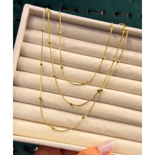 Luxury Gold Layered Beaded Necklace for Women – Stainless Steel Snake Chain