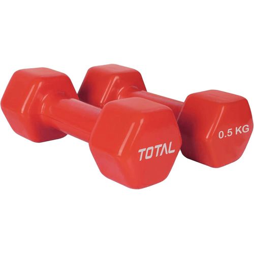 TOTAL Set of 2 Vinyl Coated Hexagon PVC Dumbbells, Non-Slip Hand Weights for Home Gym Workout, Biceps & Strength Training – Multicolor