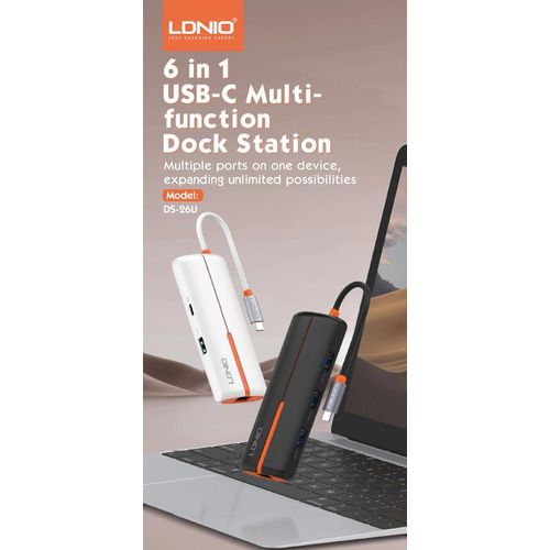 DS-26U 6-in-1 USB-C Hub with 100W PD Charging and Gigabit Ethernet