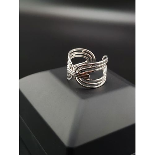 Elegant Silver-Tone Three-Layer Stacked Band Ring with Sparkling Accents