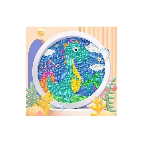 Cartoon Dinosaur Diamond Painting Kit for Kids with Round Frame, Full by Numbers DIY 5D Diamond Art Craft Kits for Kids Beginners, Boshra Daisy Painting in Egypt Decor Gift