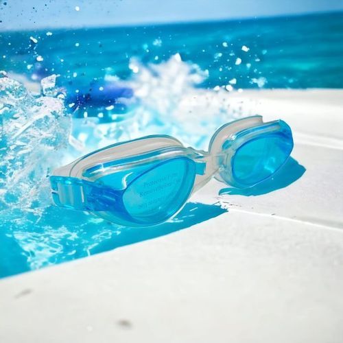 نظارة سباحة مضادة للضباب مع سدادات للأذن أزرق فاتح