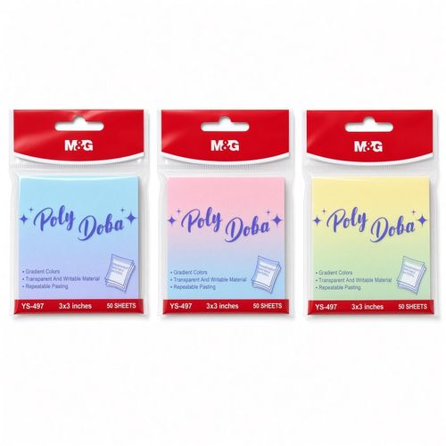 Chenguang Poly Doba Sticky Notes – Gradient Colors, Transparent & Writable, Repositionable, 50 Sheets, 3 × 3 Inches - 1pcs - No: YS-497