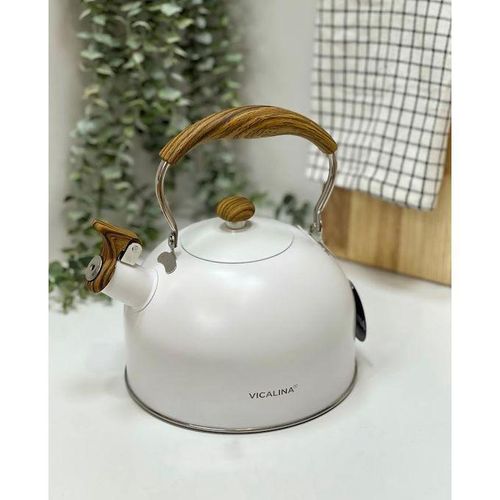 2.5L Stainless Steel Teapot with Alarm Whistle – Water Kettle with Heat-Resistant Wooden Handle for All Types of Stoves