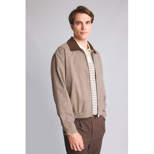 Regular Fit Checked Lined Zippered Jacket