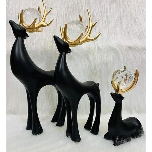 3-Piece Black Matte Luxury Deer Decor Set Modern Resin Deer Figurines for Living Room & Office Decoration Three-Dimensional Art Sculpture