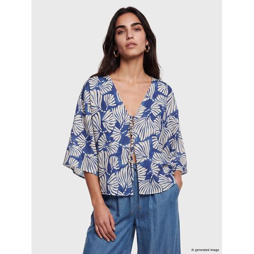 V Neck Patterned Tie-Up Women's Kimono