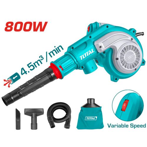 توتال تولز بلاور TB8036 شفط وطرد كهربائي صناعي 800 وات مع سرعة متغيرة تدفق هواء 45 م3دقيقة كيس غبار خرطوم مرن وفوهات إضافية أداة قوية ومتينة للتنظيف والصيانة