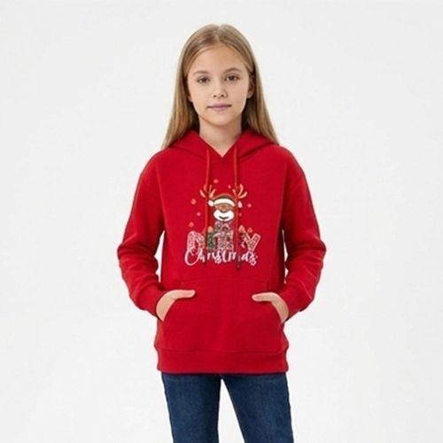Girls' winter Melton hoodie with prints on the chest