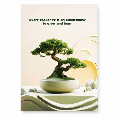 Stapled 0.5 cm Grid University Notebook, 48 Sheets, Bonsai Tree Design, Bristol Coated Cover, A4