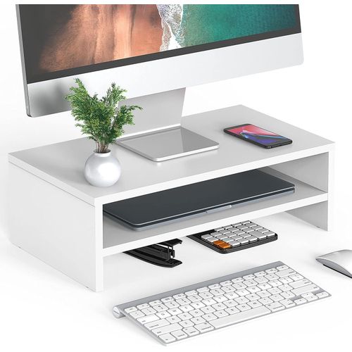Monitor Stand, Monitor Riser, for Desk Office Home, White, 42.5cm * For Laptop PC Screen Computer Printer TV, 2 Tiers, Non-slip Pads, Multi-functional, Multi-storage, Desk Shelf, Desk Organizer