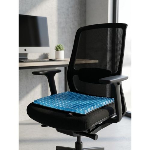Comfortable cellular gel cushion for chairs and cars, highly breathable, with ergonomic support for the coccyx and lower back, HT, Blue