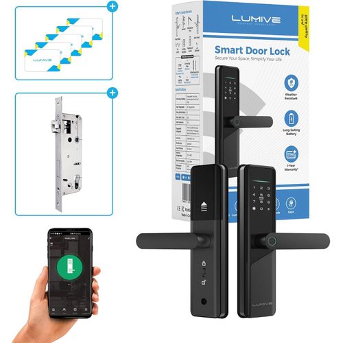 Lumive Smart Door Lock Arabic Support Internal Lock 4585 Wi-Fi APP Control Suitable for Outdoor Use Fingerprint and Password Entry Security Latch Keys and 5 RFID Cards by Lumive (Batteries Included)