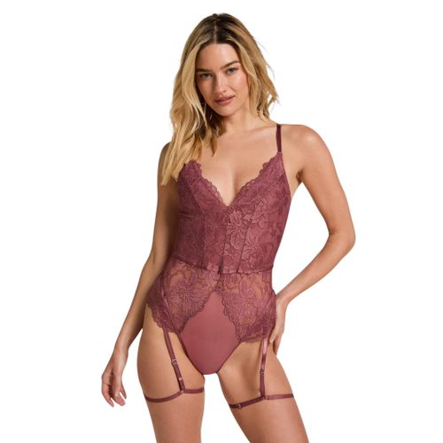 Leaf Embroidered Sheer Garter Bodysuit