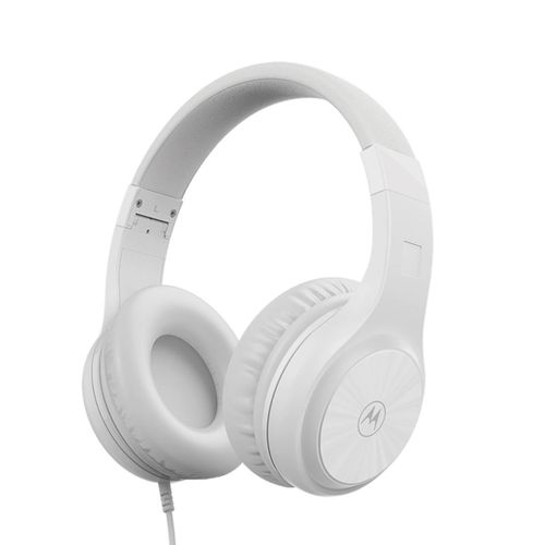 Wired headphones with powerful sound and high-quality noise isolation, compatible with all phones, over-ear, comfortable design - White - MOTO XT120