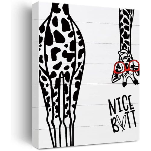 Xiolcxdr Bathroom Canvas Print Decor Bathroom Quote Giraffe Wall Painting Posters Artwork 12X15 Perfect Home Office Decoration (Framed)