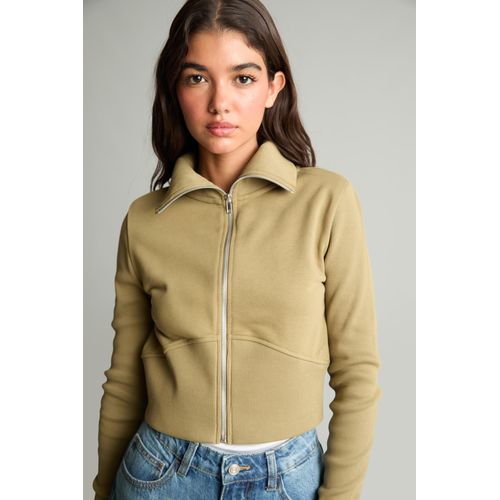 Fitted Polo Neck Zip-Up Cardigan